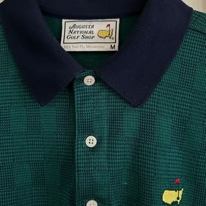 Men's Masters Golf gift shirt, medium,  navy and green houndstooth check pattern